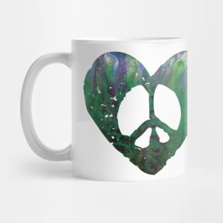 Peace Heart Aqua Grunge Mug